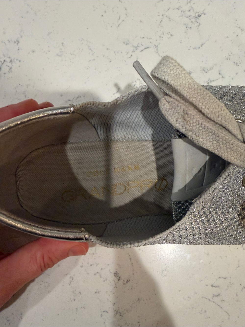 Cole Haan Grand Pro Metallic Silver Knit Lace-Up Women's Sneakers size 8.5 - Picture 2 of 9